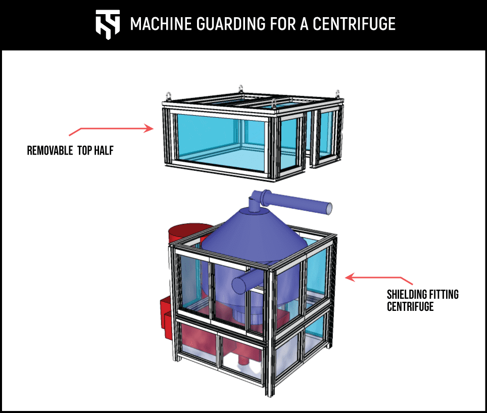 CAD model showing a centrifuge enclosure.