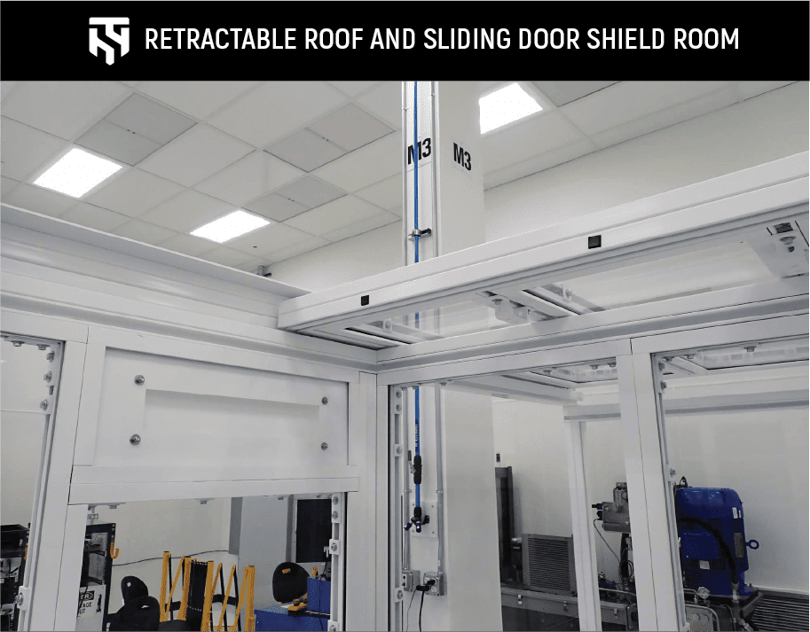 Custom-made blast-resistant room, designed with a retractable roof to allow crane access.