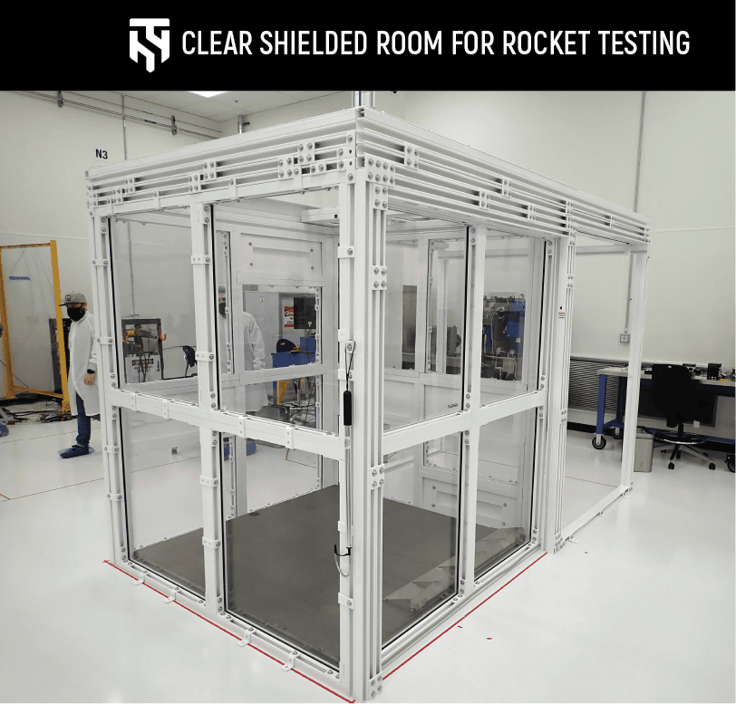 Polycarbonate blast room with a retractable roof and a sliding door, custom-made for our customer.