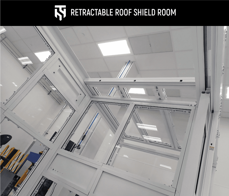 TotalShield’s shielded room with a retractable roof and a sliding door.