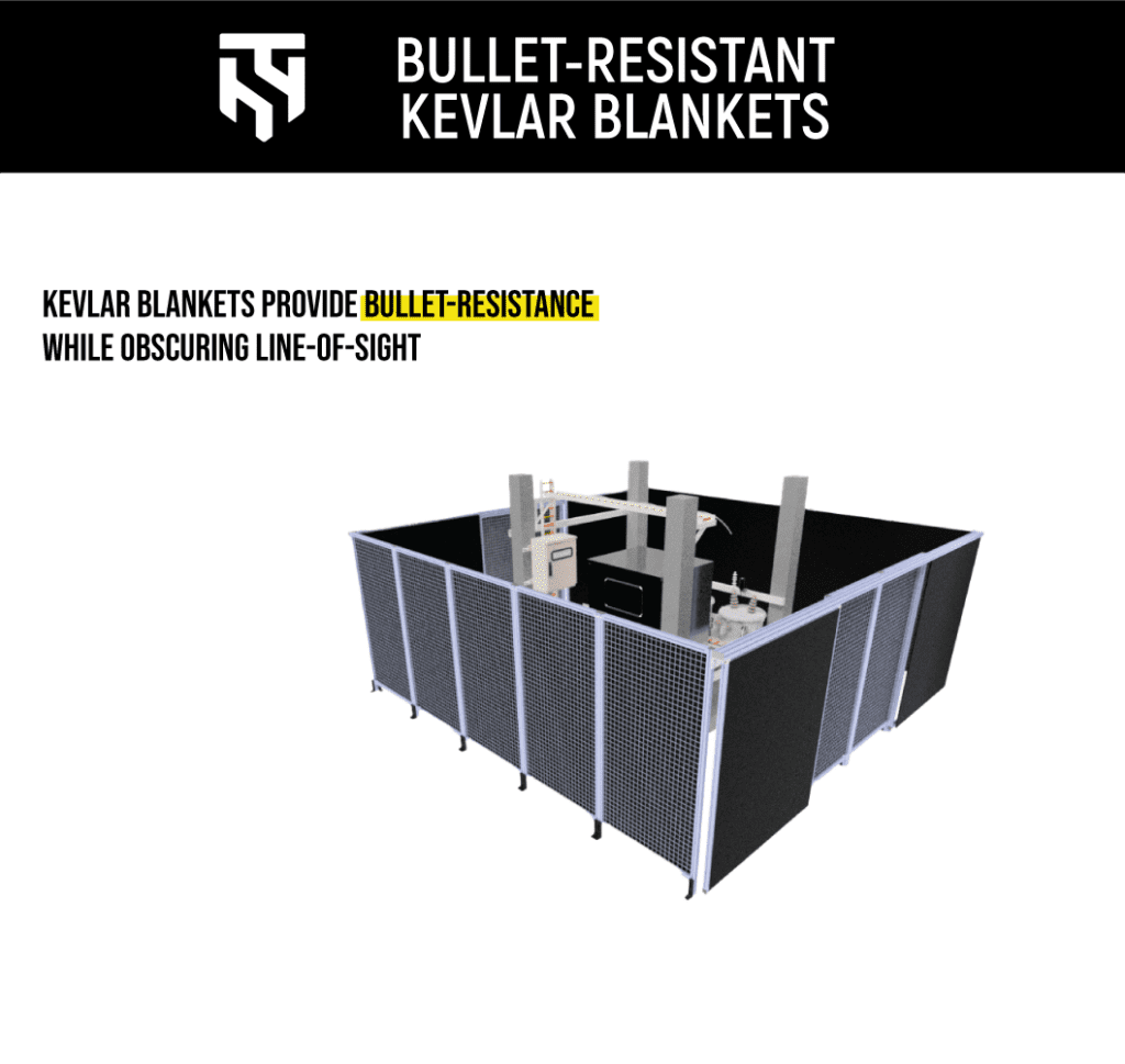 Kevlar blankets are a cost-effective and quick solution to provide bullet resistance and obscuring line-of-sight.