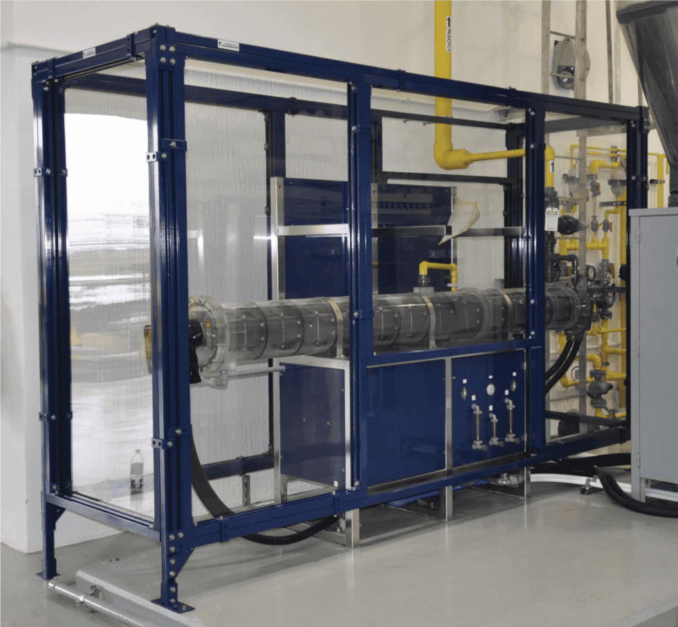 Machine enclosure made with polycarbonate for pressure testing procedures.