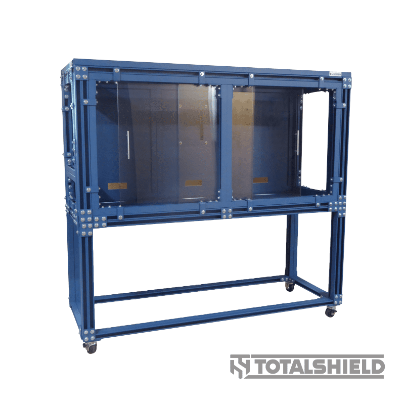 Containment enclosure manufactured by TotalShield for pneumatic pressure testing procedures.