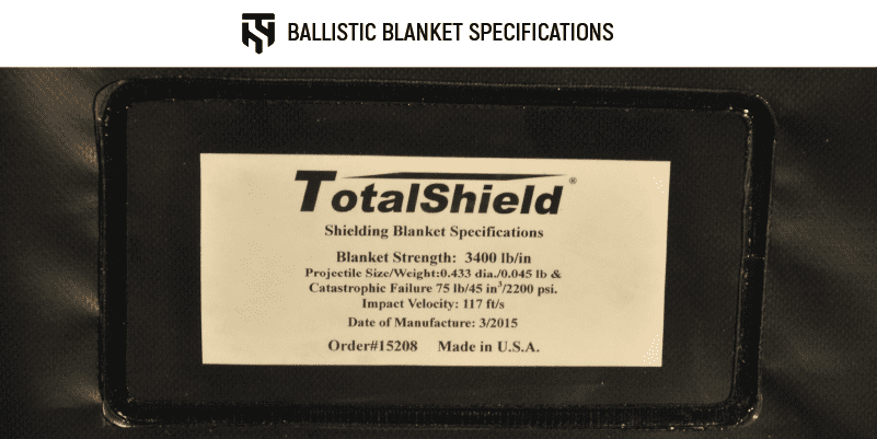 Closeup to TotalShield's specifications for our customized bullet-resistant blankets and curtains